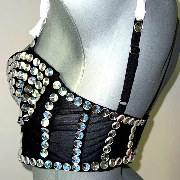 For Love And Lemons Black Jackpot Embellished Long Line Bra - Picture 4 of 7